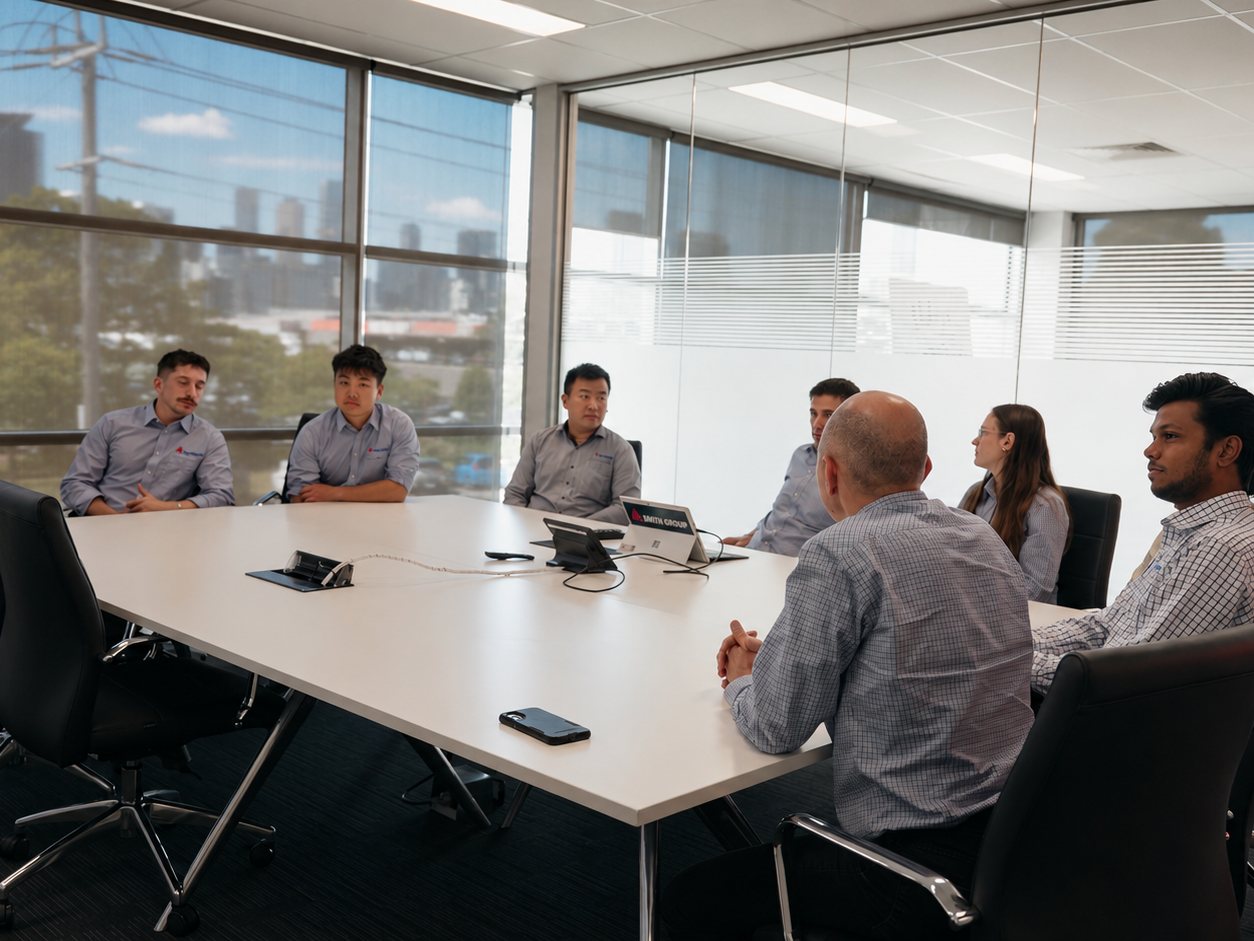 Delta Group graduate engineers in a meeting