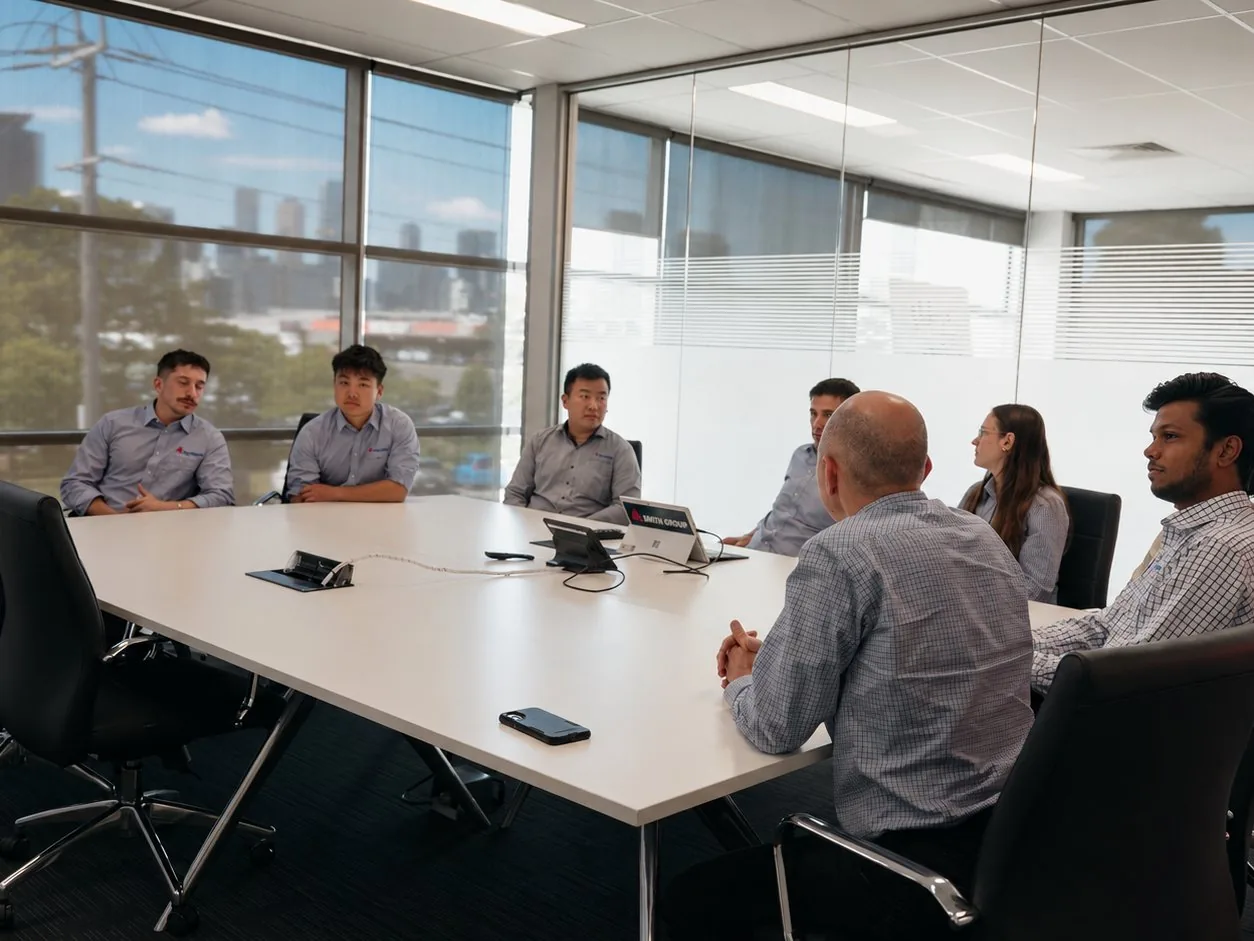 Delta Group graduate engineers in a meeting