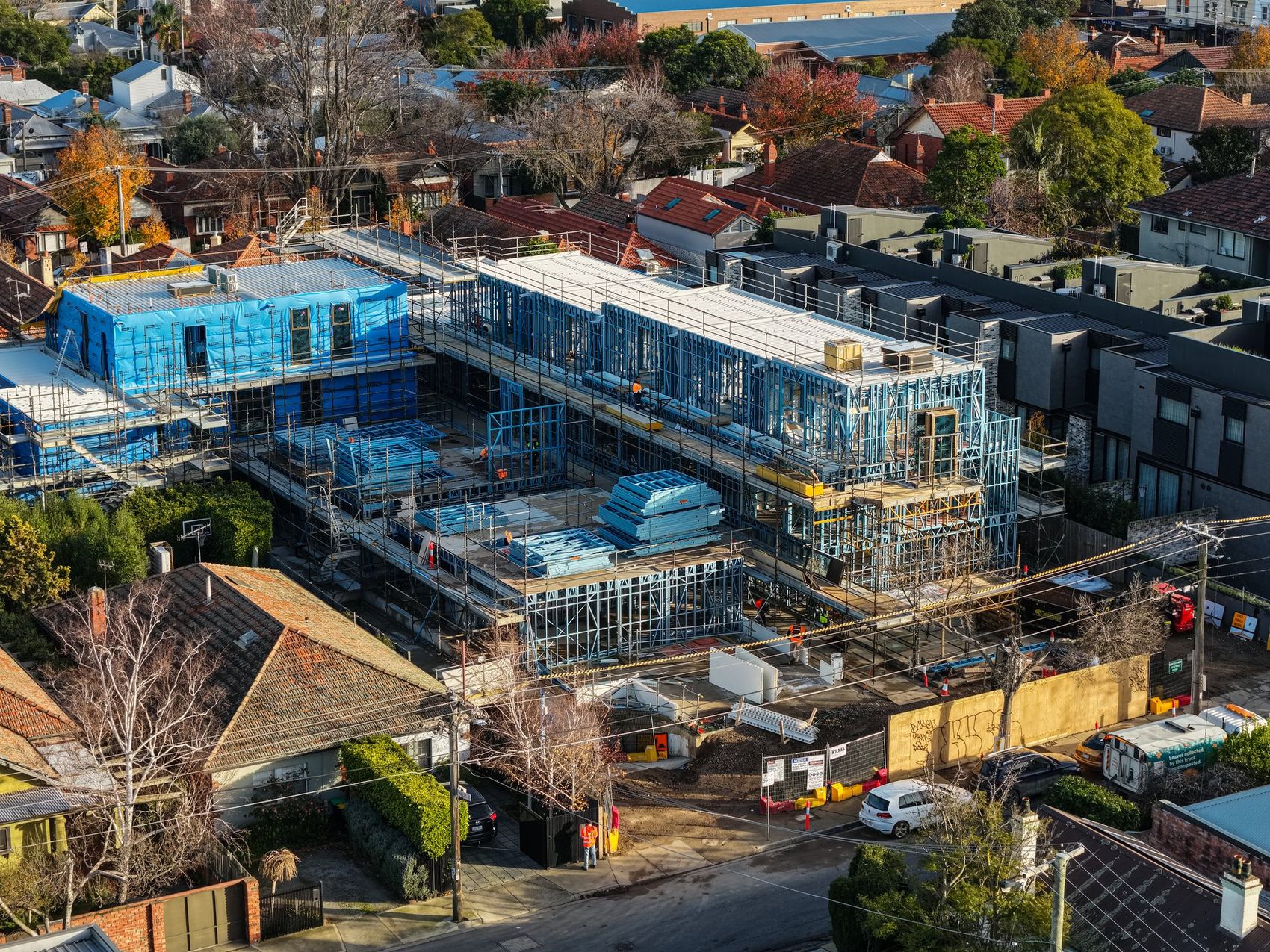 Aerial of a residential development site in Melbourne by Strum Media
