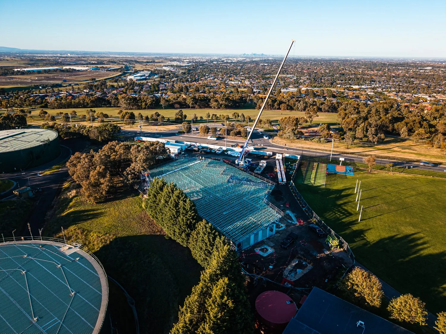 Aerial drone view of a Melbourne construction site