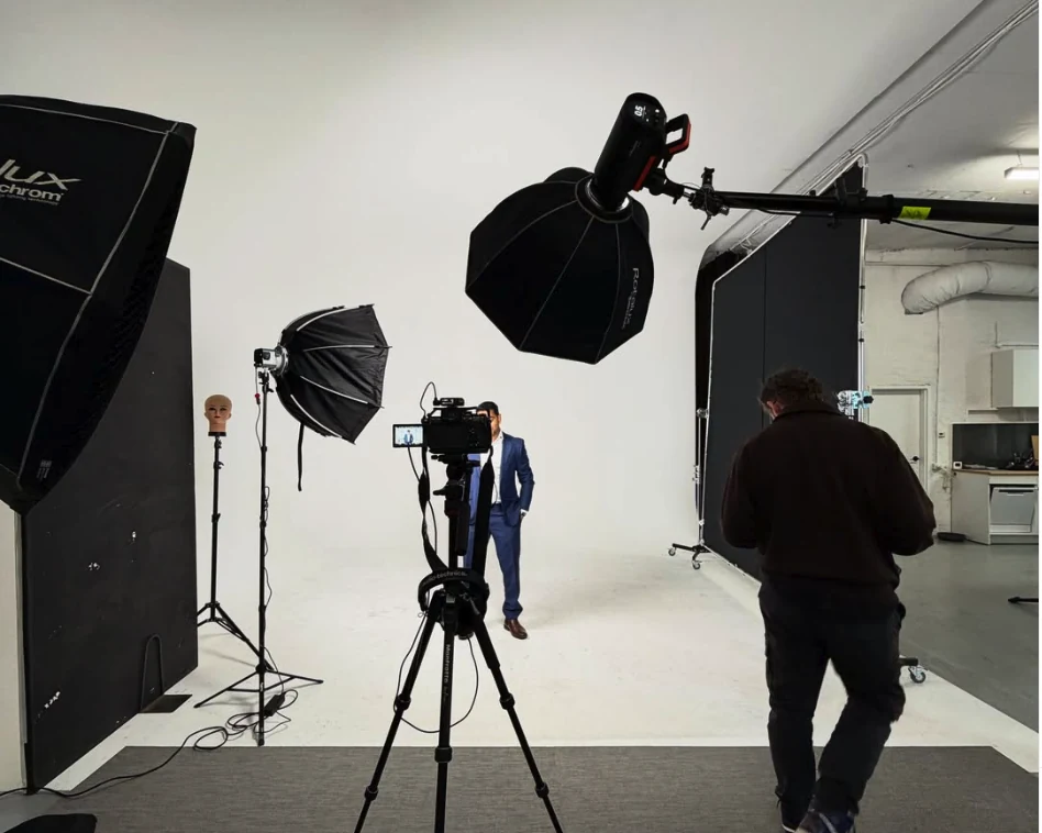 Strum Media crew filming a business owner in a Melbourne studio for a Facebook ad campaign